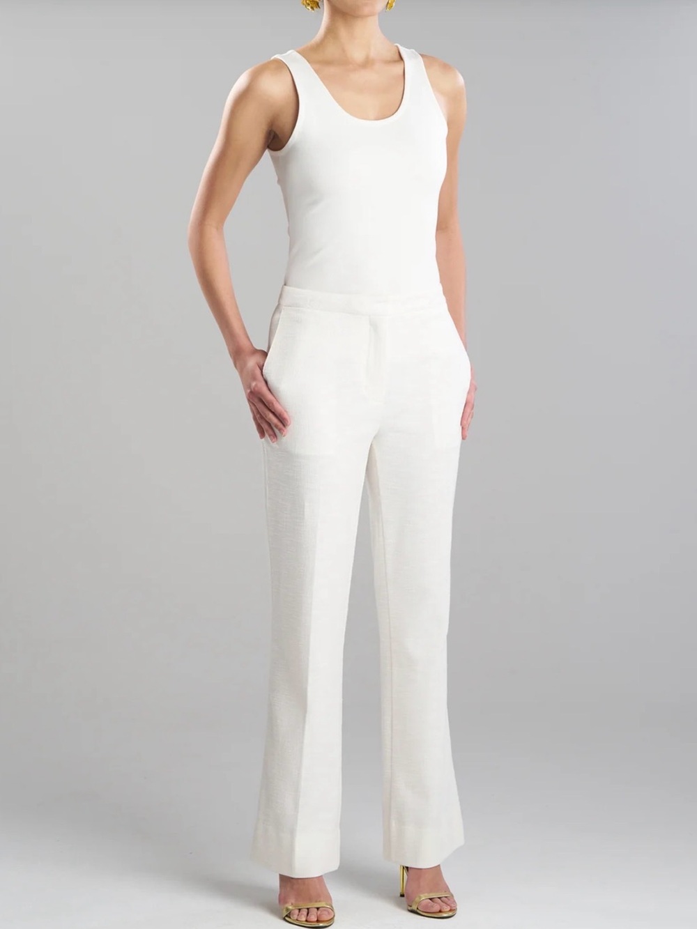 NATORI Stretch Basketweave Cotton Flare Leg Zip Pants